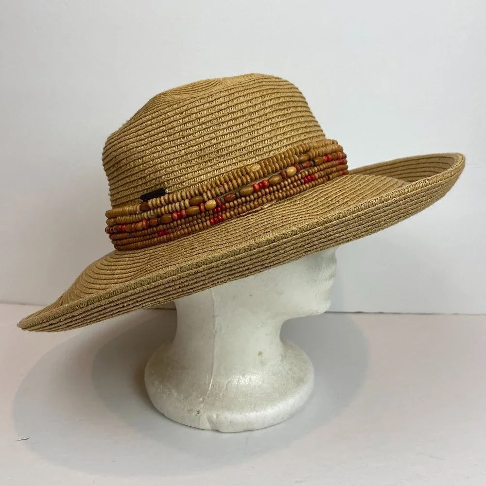 Sun N’ Sand Sun  Floppy Beach Hat Wooden details Wide Brim